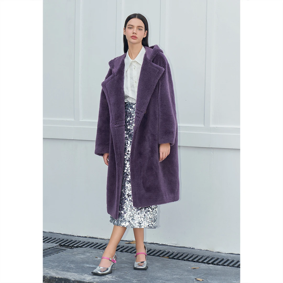 SALT.P轻奢皇家紫时尚气质加厚设计澳洲绵羊毛绒感大衣AC34580220