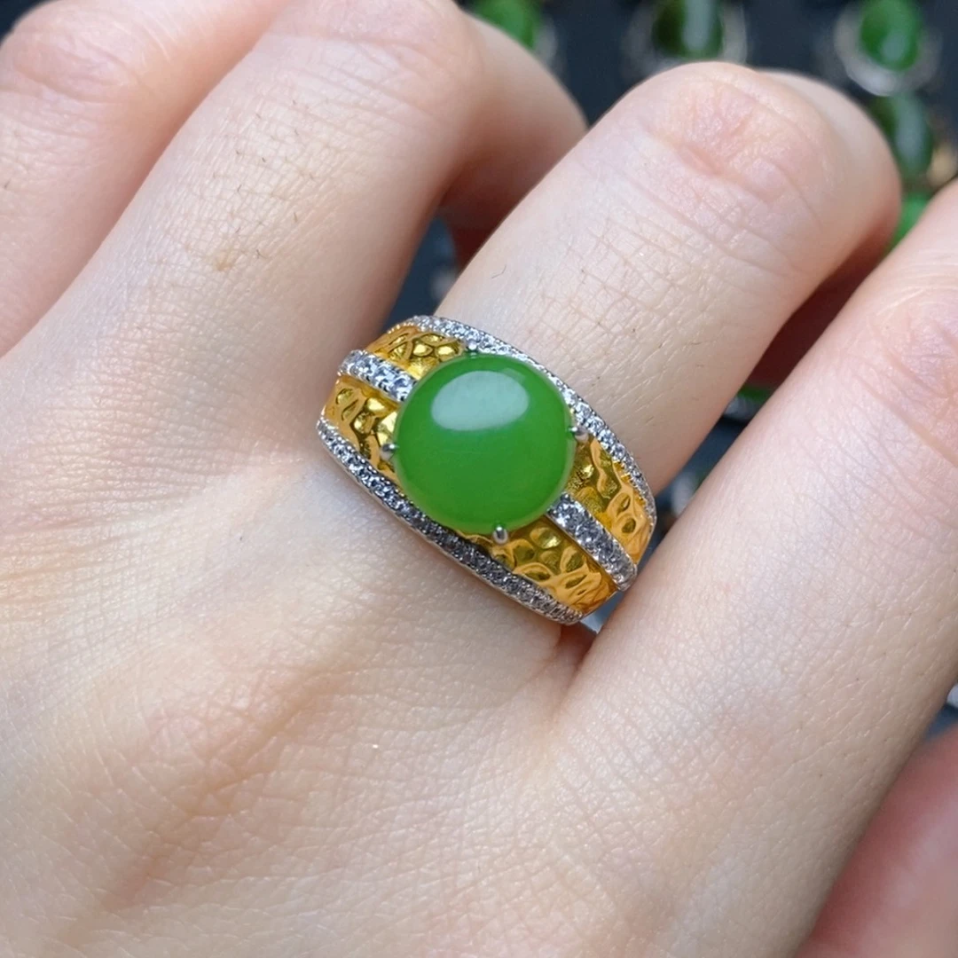 和田玉（碧玉）银S925镶嵌吊坠(不含链)戒指