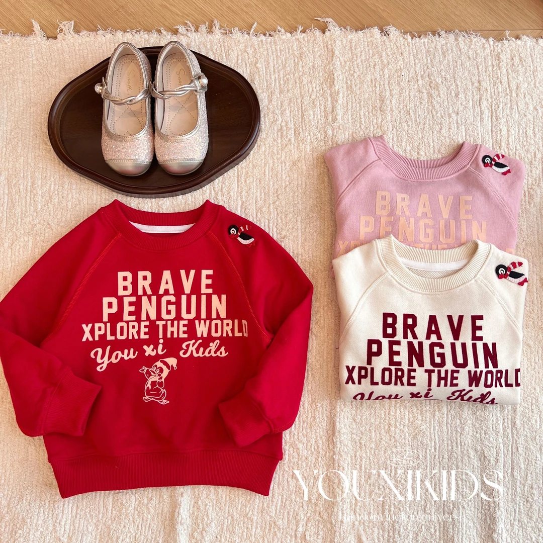 现飞飞家ins女孩25新款儿童韩系小企鹅字母印花洋气卫衣FF2848