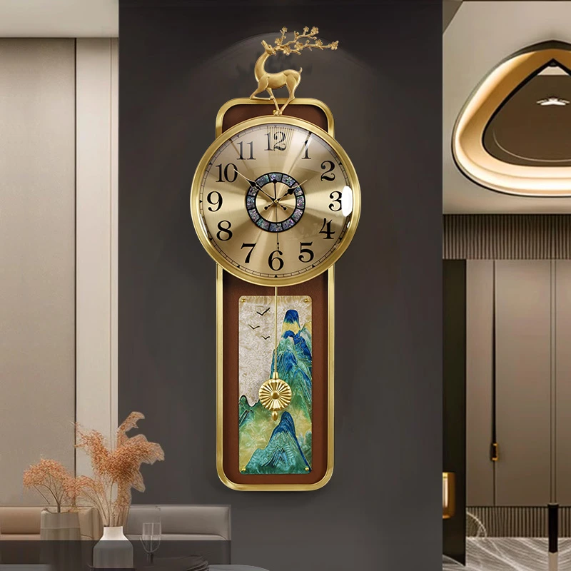 新中式挂钟家用客厅古典装饰壁钟创意表挂墙中国风时尚静音石英钟