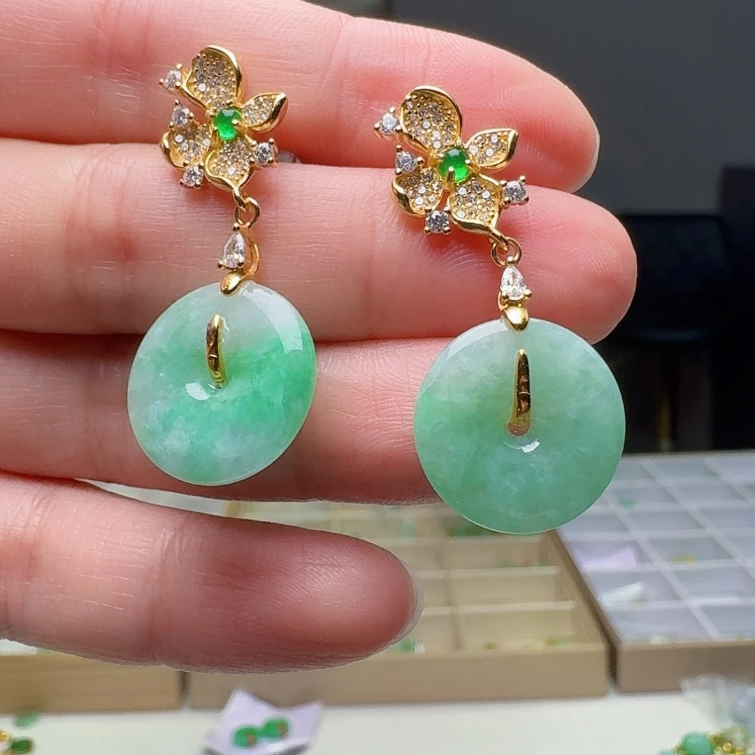 翡翠银S925镶嵌耳饰多样性发货其一