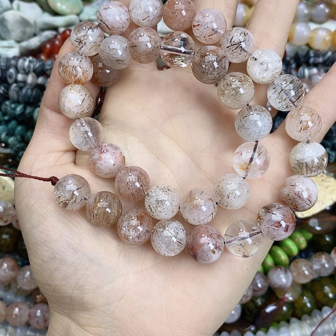 玛瑙/玉髓未镶嵌珠宝半成品超七卡十二左右圆珠随机一条装散珠