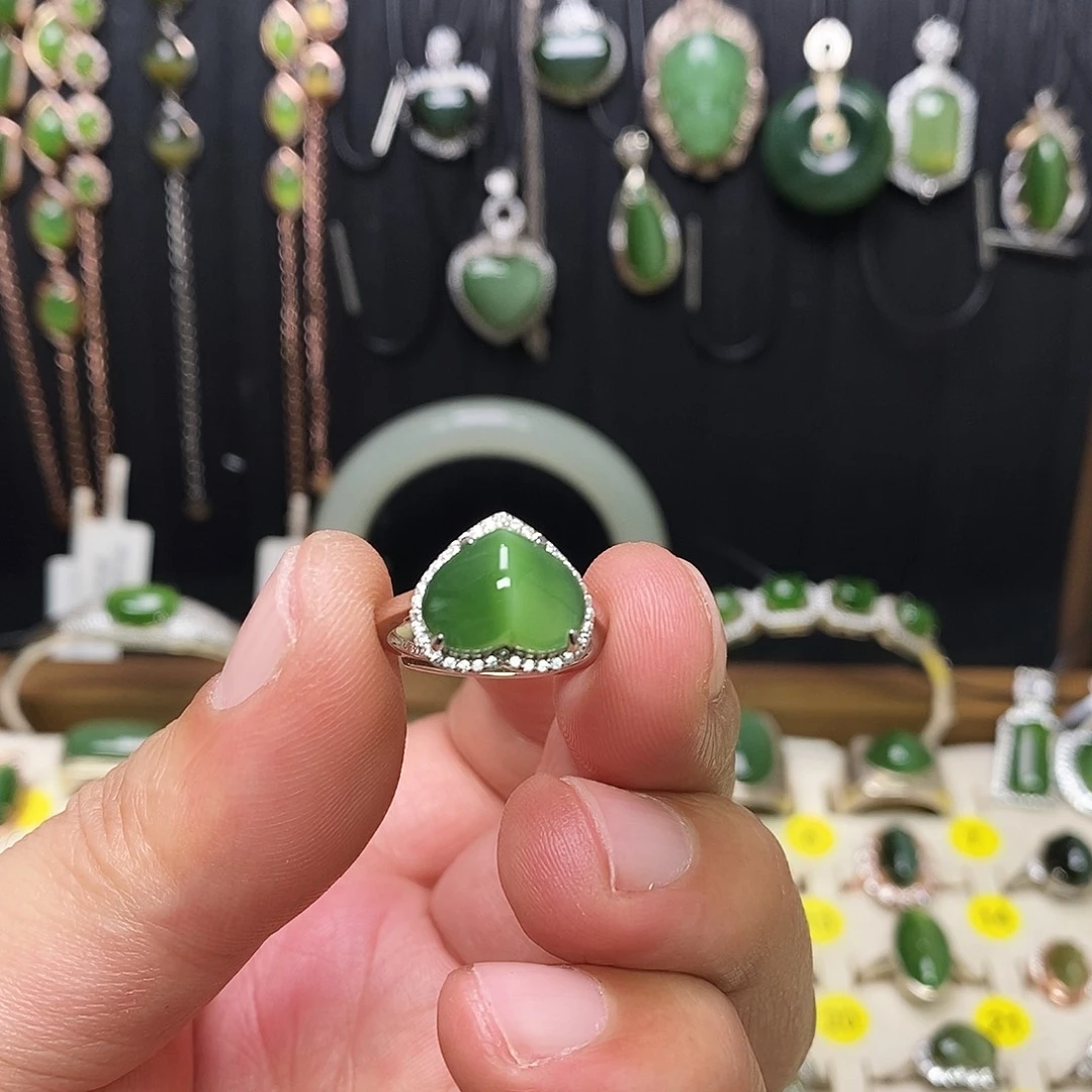 和田玉（碧玉）银S925镶嵌戒指