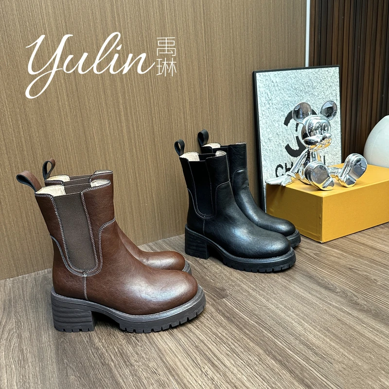 【YULIN】显瘦战靴～水洗皮百搭切尔西女靴
