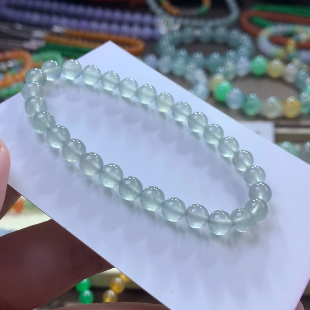 未镶嵌手链翡翠翡翠高冰淡色黑钢卡6+