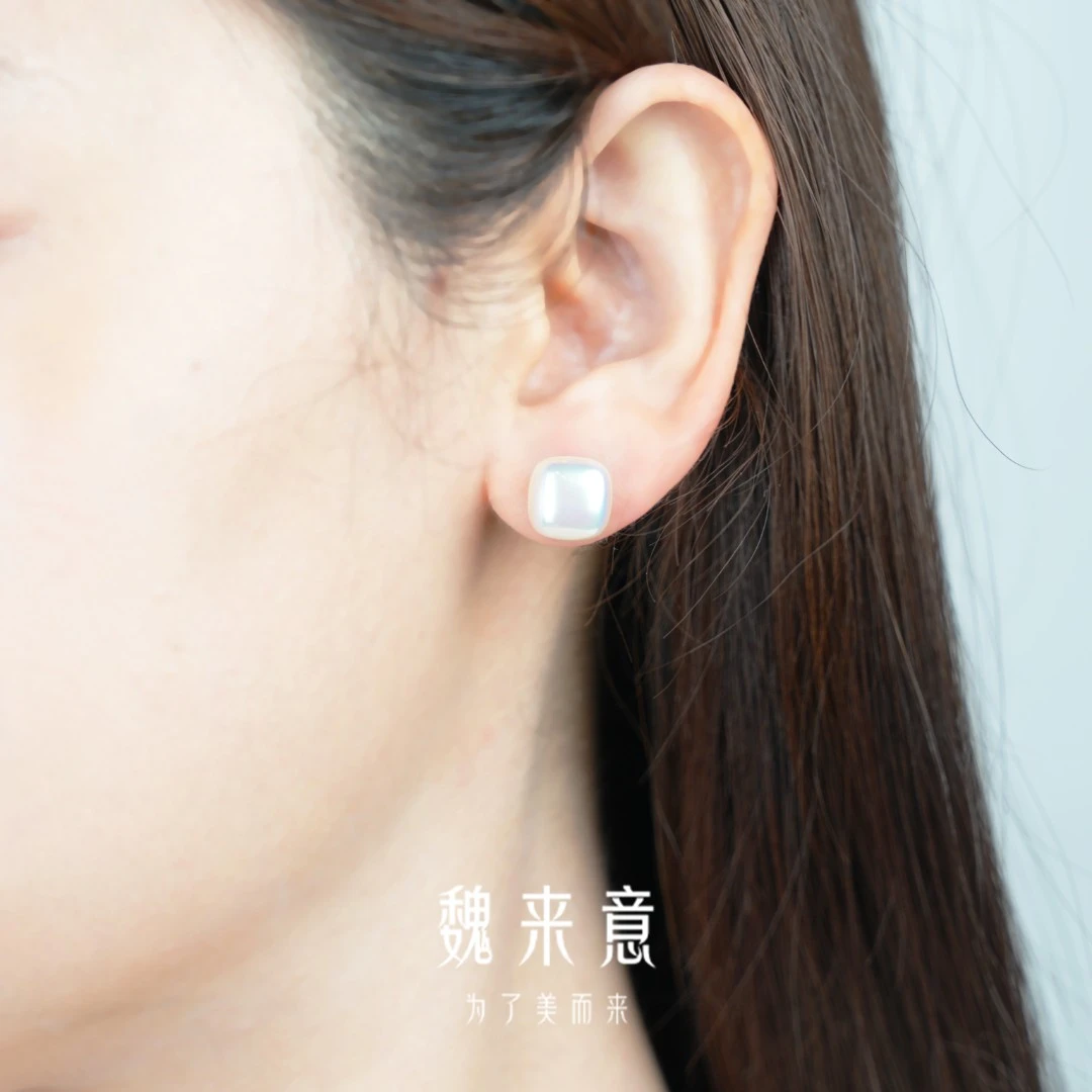 【魏来意】镀K金 方糖耳钉（10*6mm）