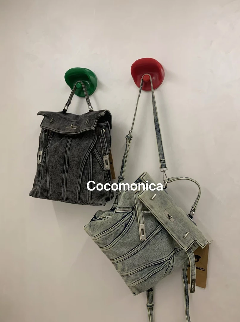 柠柠精选潮牌小众女士双肩包休闲高定制级别牛仔布时尚潮流丹宁风