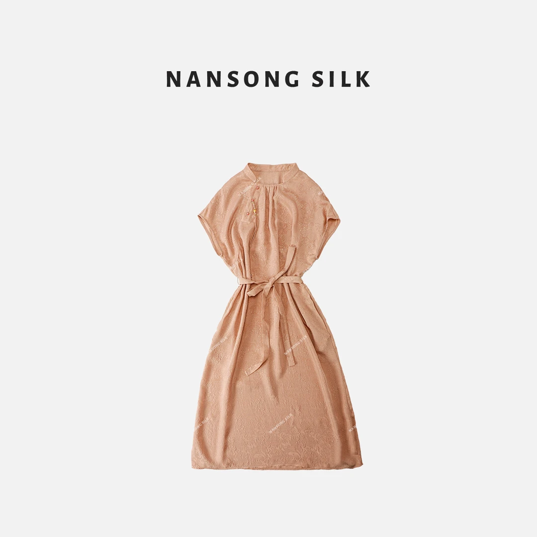 【锦绣】品牌新款盘扣真丝国风连衣裙收腰长裙519940