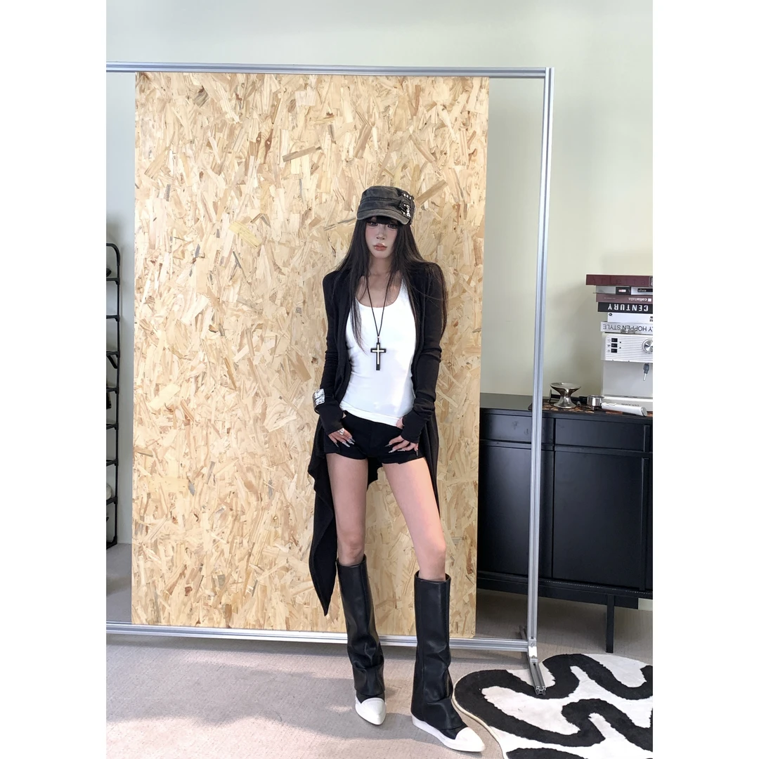 纸片人不规则下摆针织衫气质暗黑开衫慵懒显瘦简约长袖外套