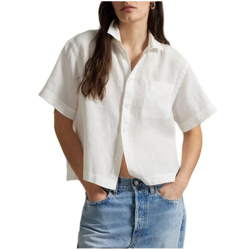 【100%亚麻】 短袖 衬衣女款 衬衣 夏季新款 25063