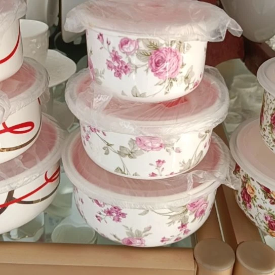 新疆西藏包邮花之俏骨质瓷三件套保鲜碗