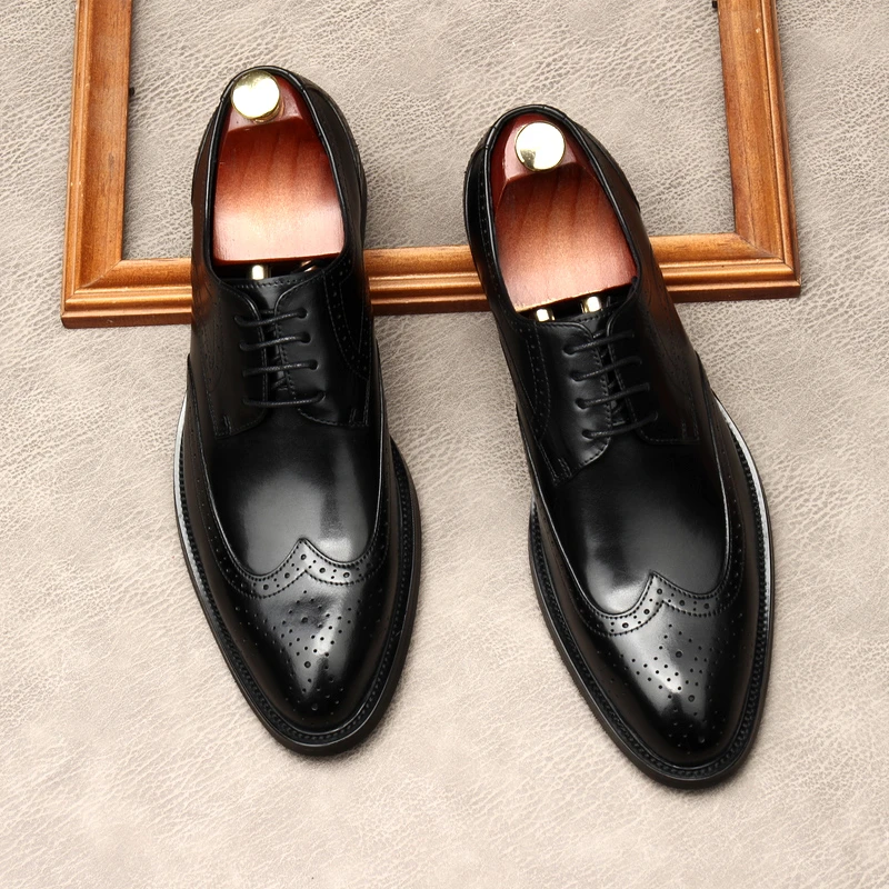 新款时尚百搭英伦风布洛克雕花皮鞋真皮透气商务休闲男鞋结婚鞋潮