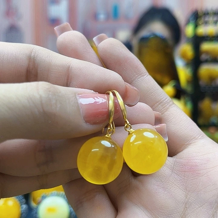 琥珀银S925镶嵌颈饰耳环