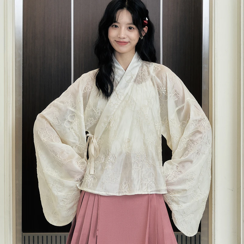 七月夕【浅夏】汉服交领琵琶袖提花飘逸大袖古风春夏马面仙气日常