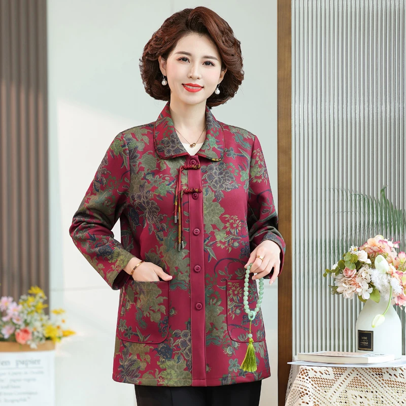 中老年女装春秋单层外套奶奶装洋气上衣老太太开衫妈妈装大码风衣