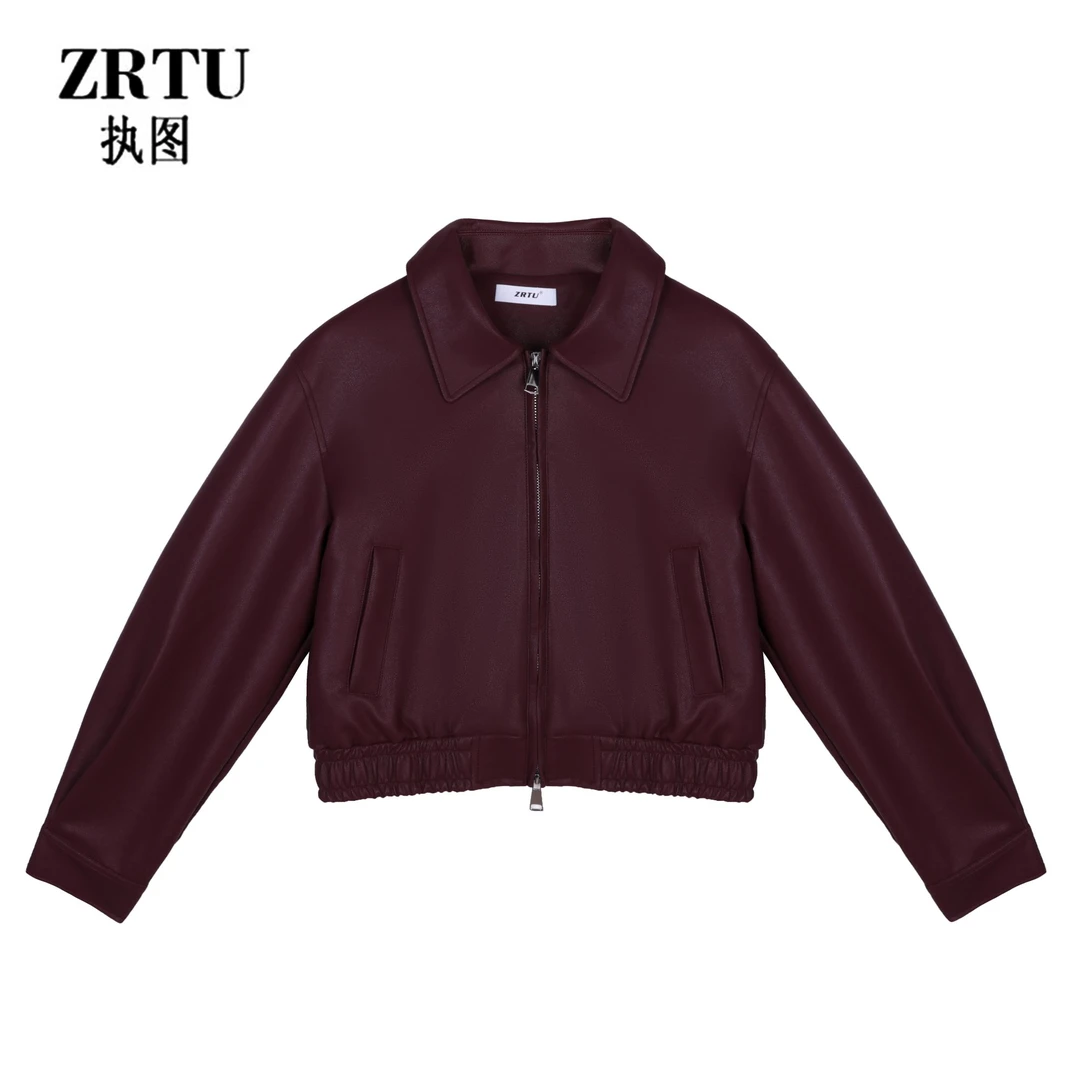 ZRTU/执图 2025秋季新款时尚百搭设计感短款翻领皮衣外套女