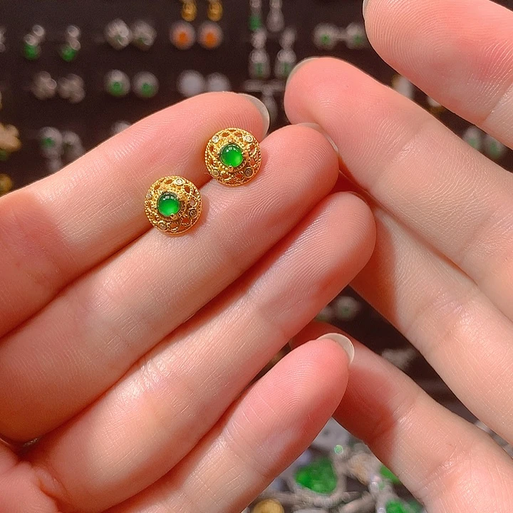 翡翠银S925镶嵌耳饰耳钉