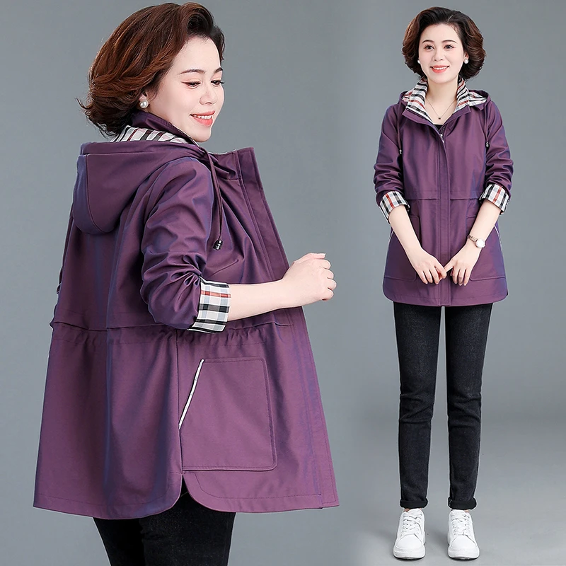 中年妈妈秋装上衣外套女新款春秋宽松百搭中老年人春秋中长款风衣