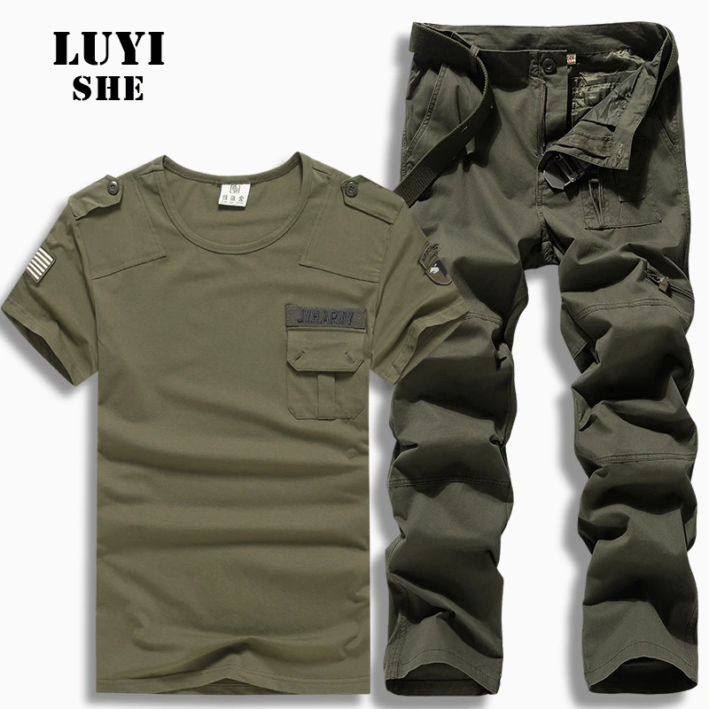 夏季户外迷彩短袖套装男宽松薄款军迷工装作训套装结实耐磨两件套