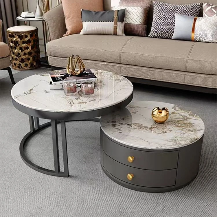 岩板轻奢客厅茶几客厅家用大小圆形简约组合客厅茶几茶几小户型
