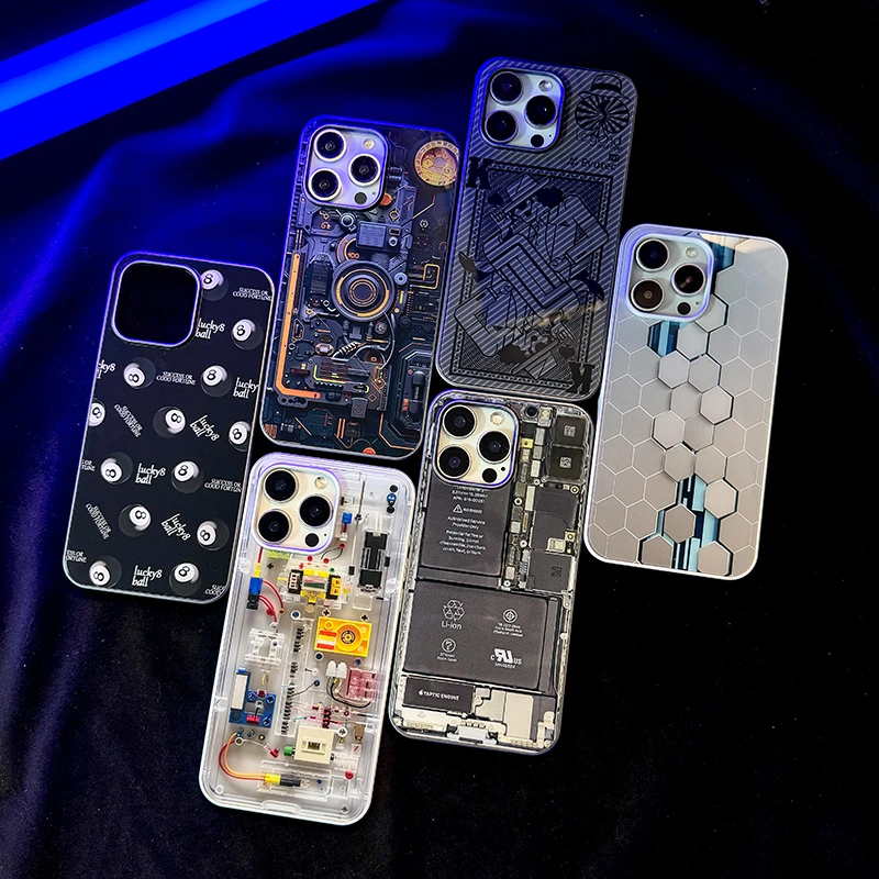 【汇魔法】坏手机机械风大框玻璃壳适用于苹果16promax15简约手机壳