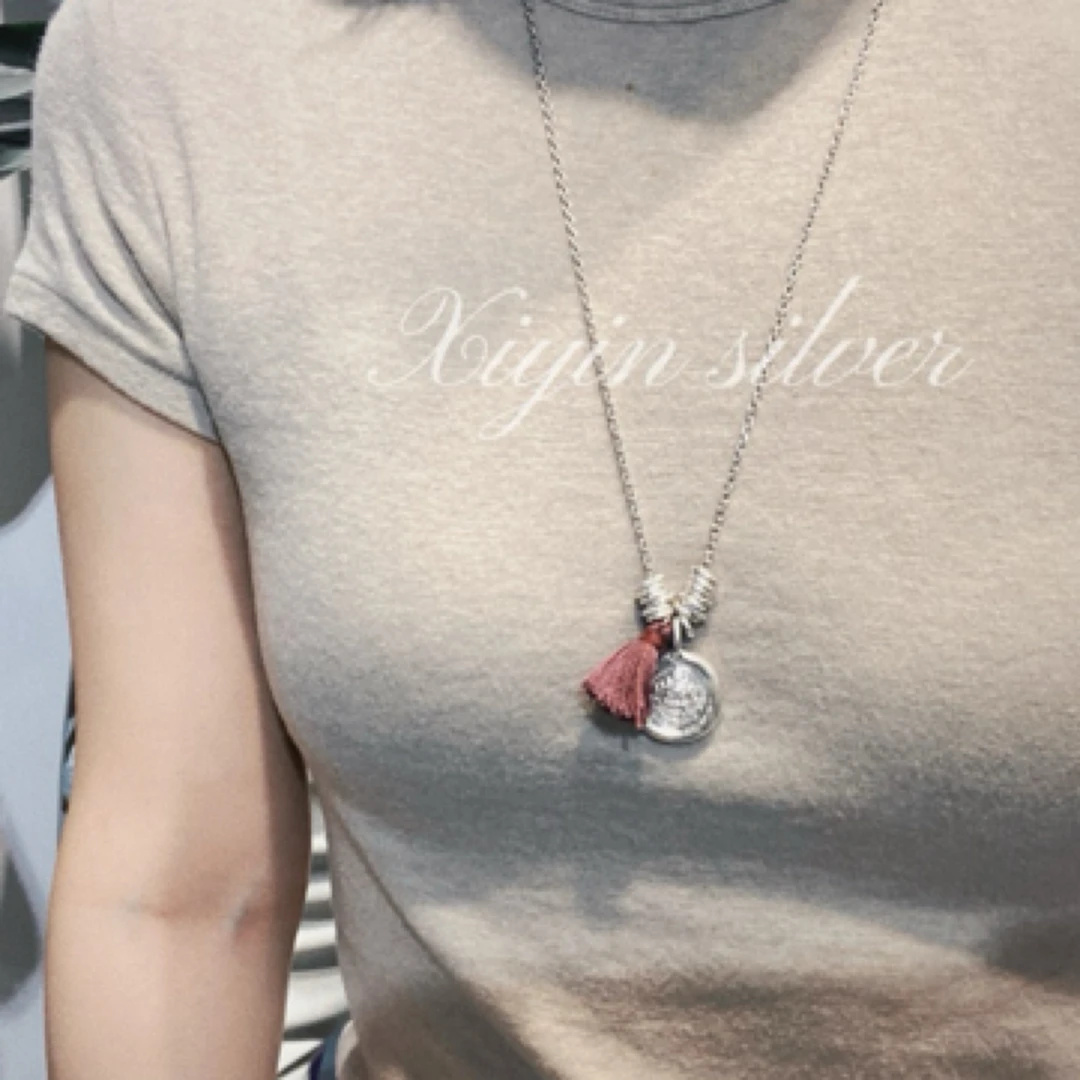 吊坠足银 足银黄财神套链 有流苏 配件 带链子