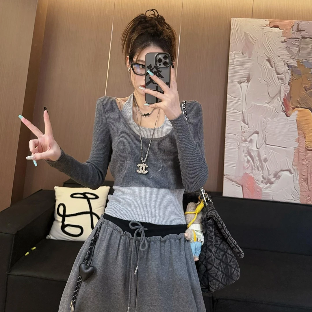 2025初秋新款韩系高级感两件套针织衫罩衫背心显瘦修身显瘦上衣女