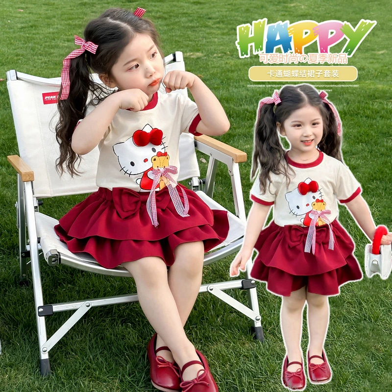 女童短袖夏季公主裙套装2025新款儿童t恤半身裙两件套女宝宝夏装