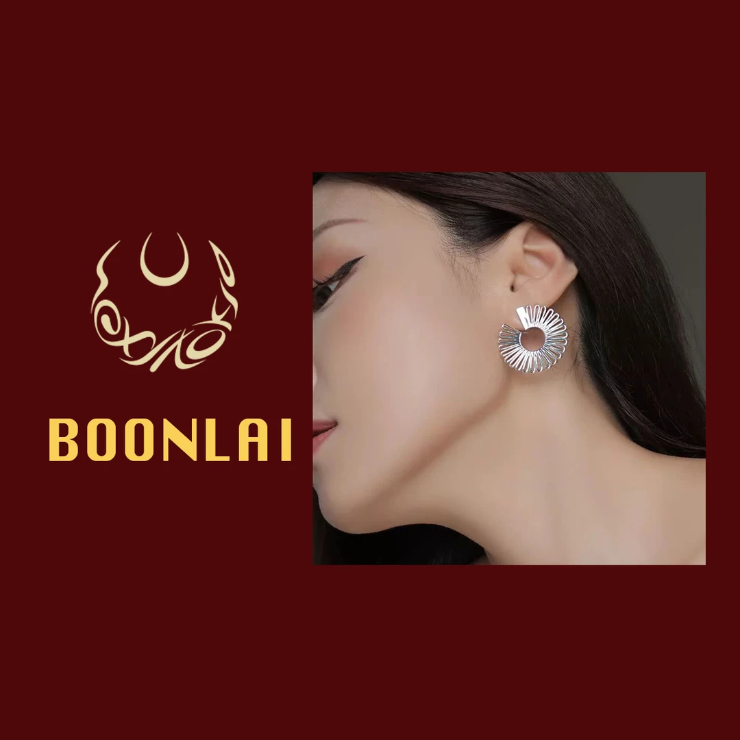 铜合金耳饰 Boonlai国风新中式镂空扇形耳环圈圈耳圈