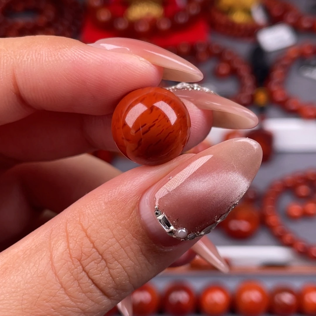 南红玛瑙未镶嵌其他精品13.9mm瓦西玫瑰红虎皮满肉单珠