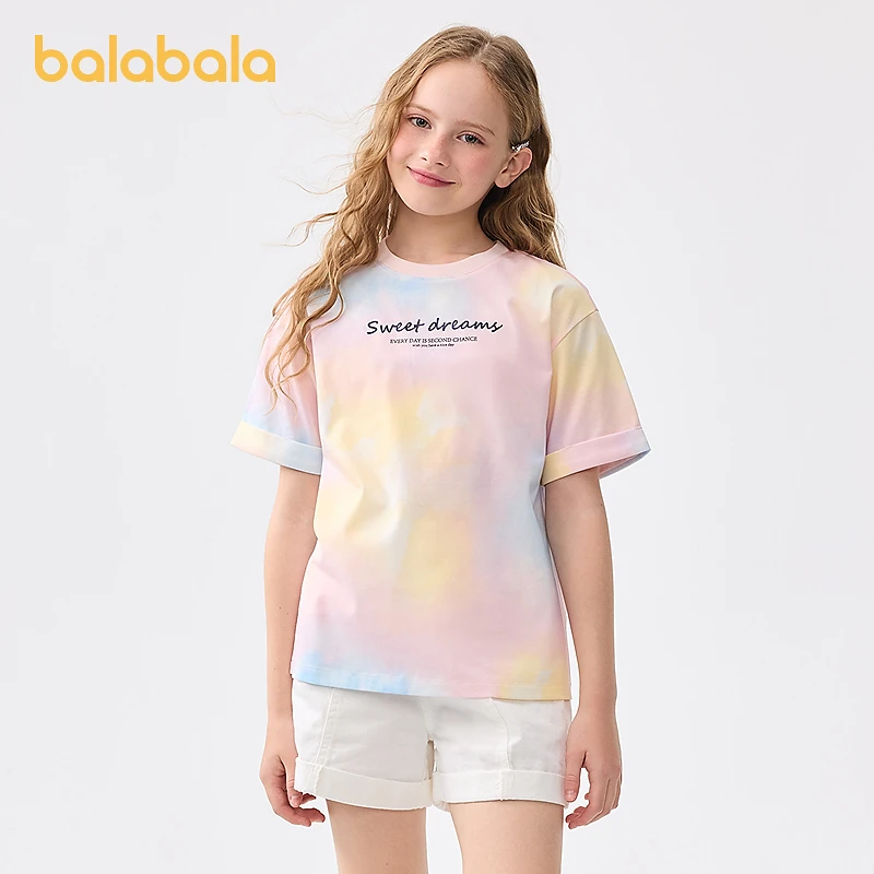 巴拉巴拉儿童短袖女童t恤夏装大童甜美晕染凉感抗菌印花上衣时尚