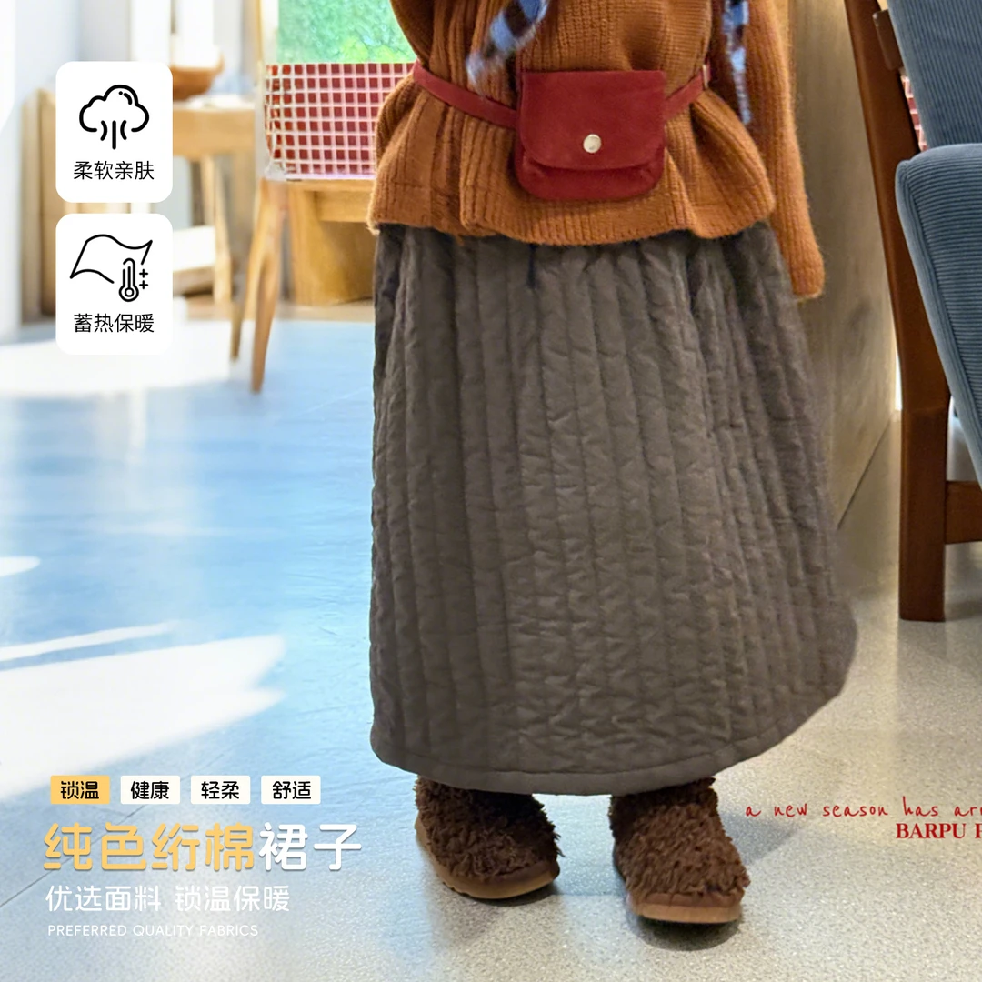儿童冬季简约加厚纯色绗棉女童半身裙-55088