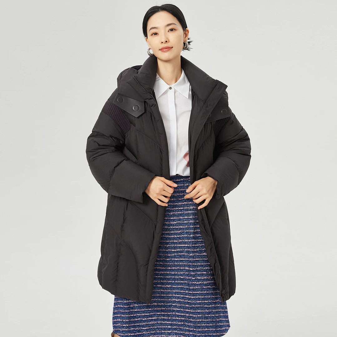 【婷婷专属】【高克重】拼接保暖纯色中长款羽绒外套商场同款女