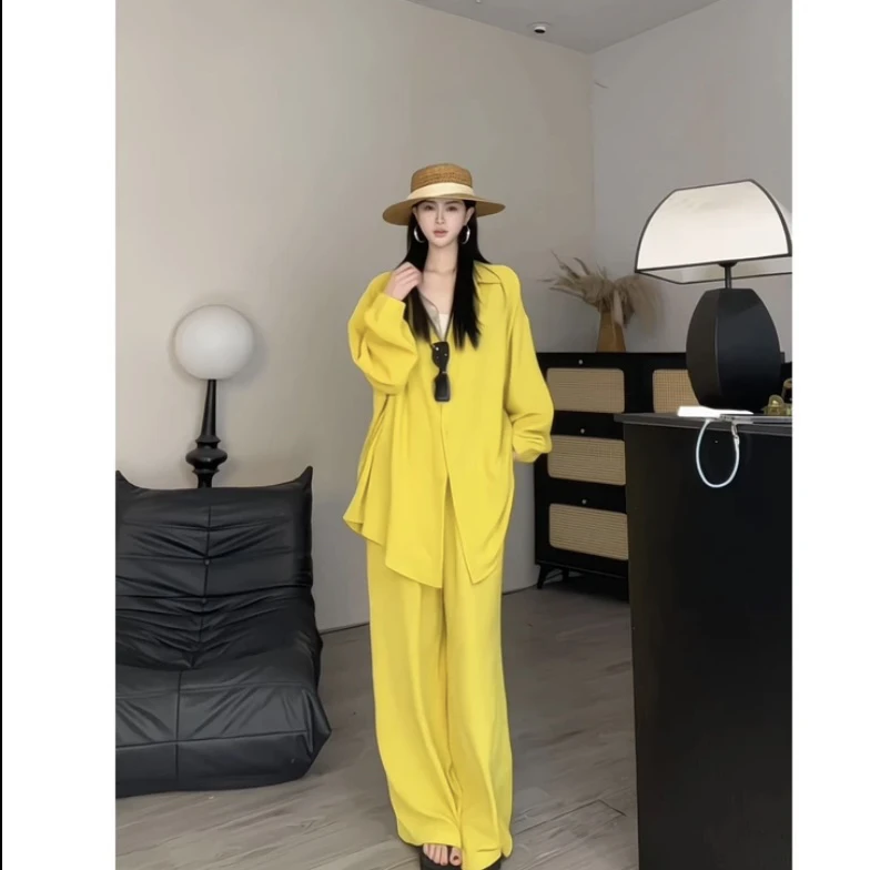 【兆杰商贸】慵懒风宽松衬衫➕阔腿裤谈套装