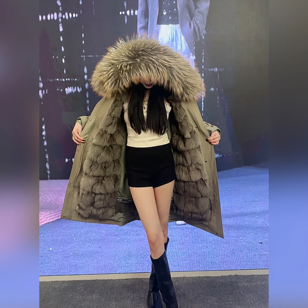 【月落星河】新款时尚修身显瘦半毛袖大毛领派克服