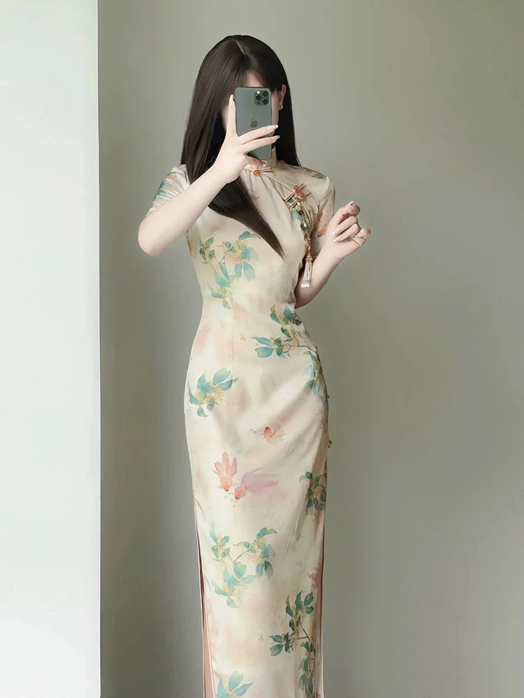 299 年轻款花扣长款侧八|锦鲤|旗袍