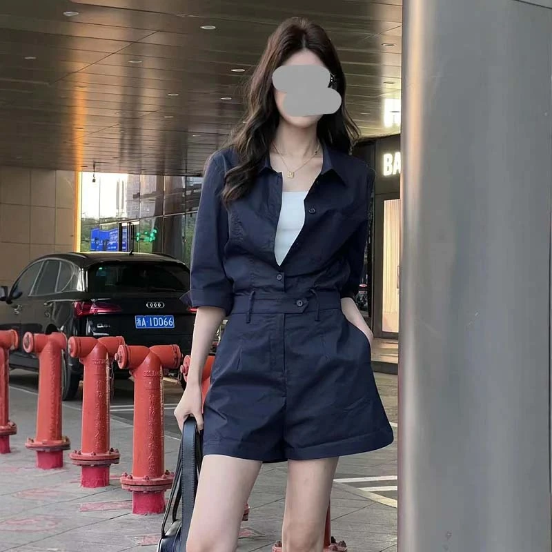 【 LiLi】Y 复古港式休闲百搭连衣裤女2025夏季收腰百搭短裤女D2758