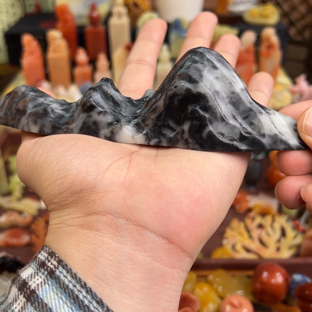 云南石水墨山子笔搁摆件书房文玩