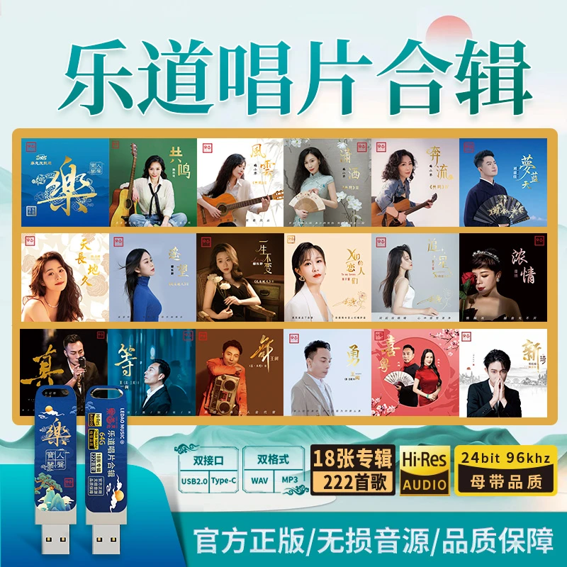 乐道唱片合辑U盘18个专辑222首歌曲 WAV无损音源 母盘品质车载USB
