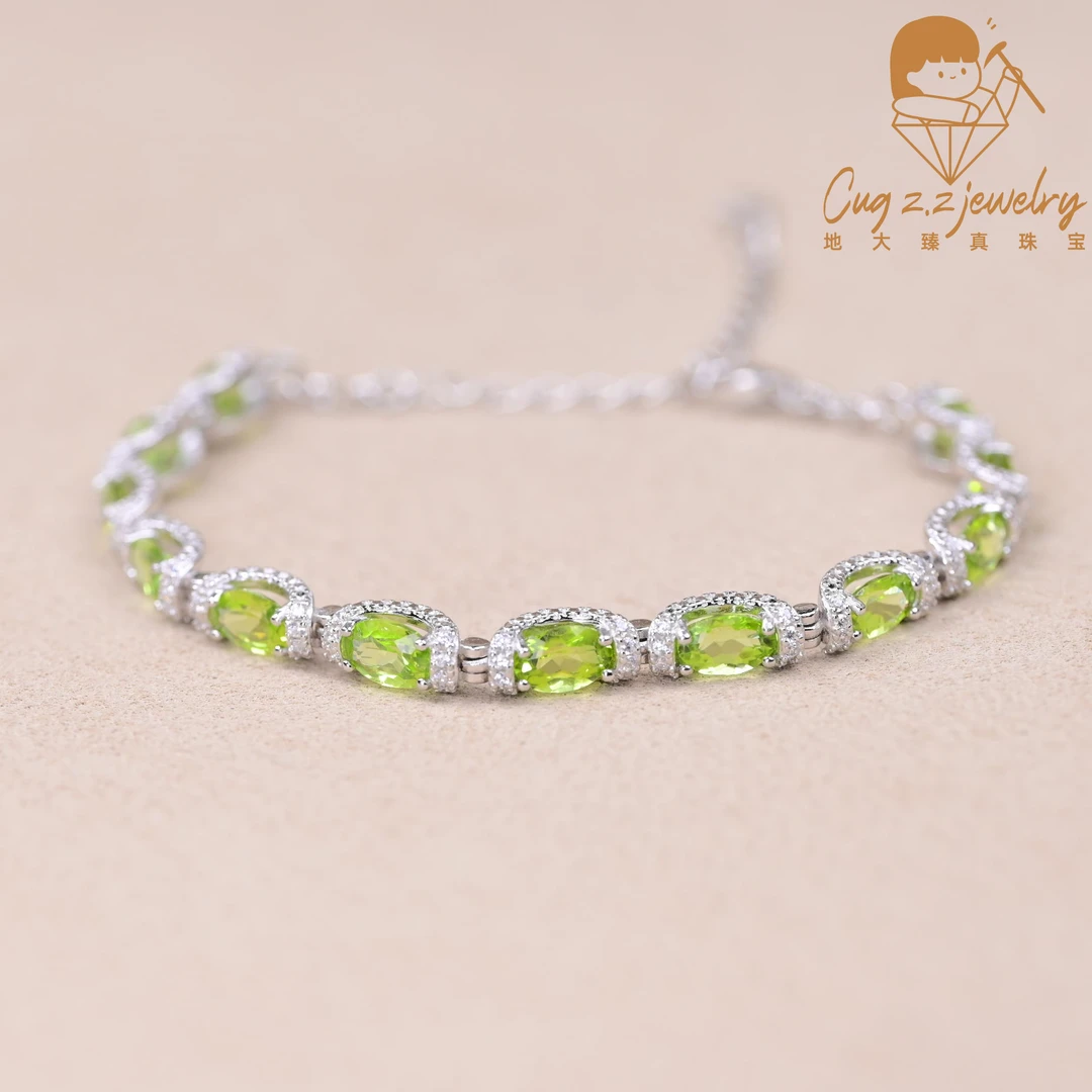 天然橄榄石手链满钻轻奢春夏新款珠宝礼物925银