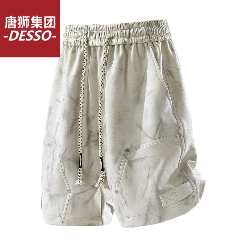 唐狮集团DESSO式潮牌擦脏做旧印花短裤男夏新款复古休闲宽松五分