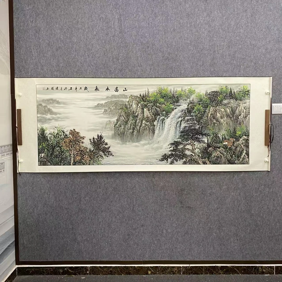 《山高水长》纯手绘六尺横幅卷轴山水客厅办公室国画国画挂画作品