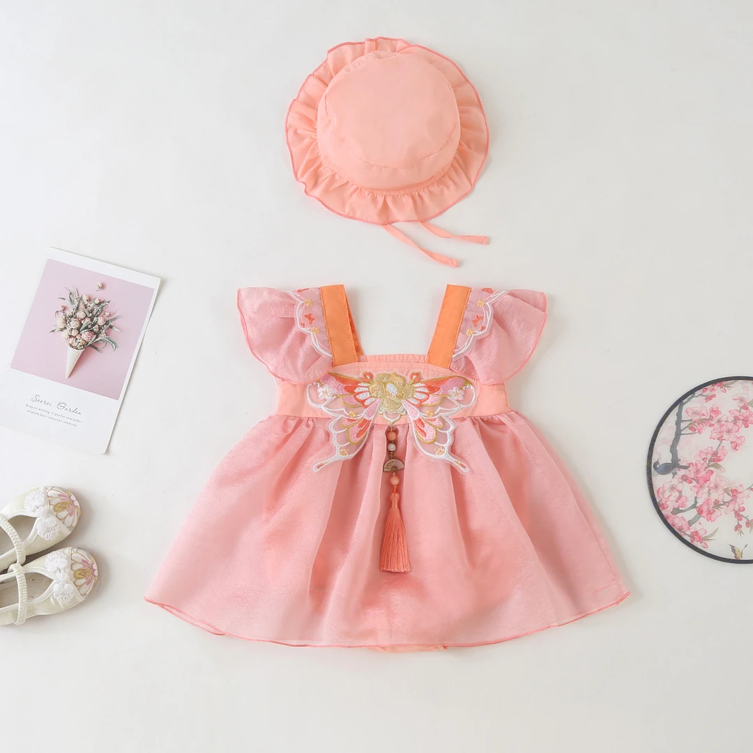 夏季婴儿甜美衣服新生宝宝公主连体哈衣儿童洋气爬服外出无袖薄款