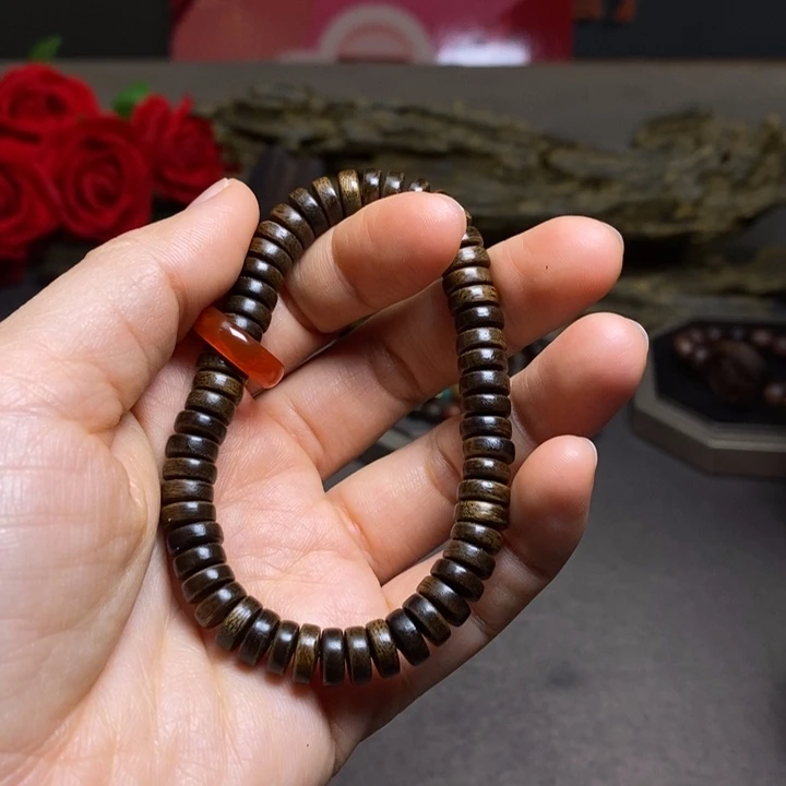 沉香手串越南芽庄紫棋雷击片珠随型随机