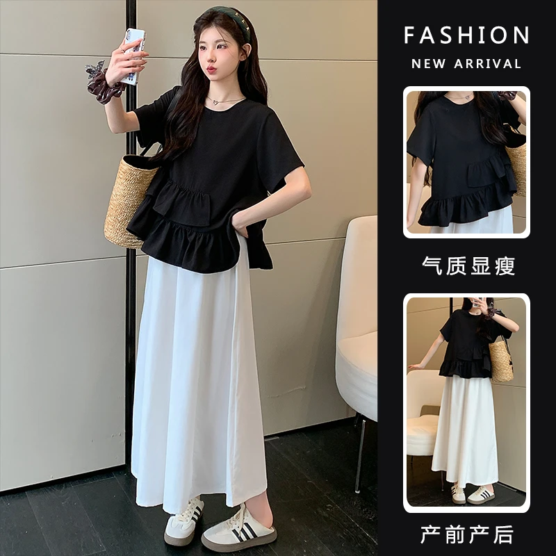 孕妇套装夏季2025新款慵懒风宽松娃娃衫薄款短袖上衣阔腿裤两件套