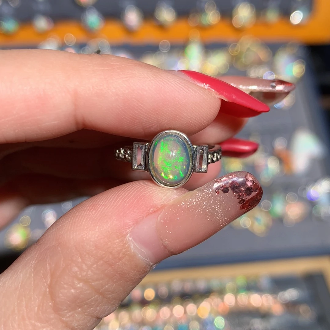 银S925镶嵌欧泊欧泊戒指y