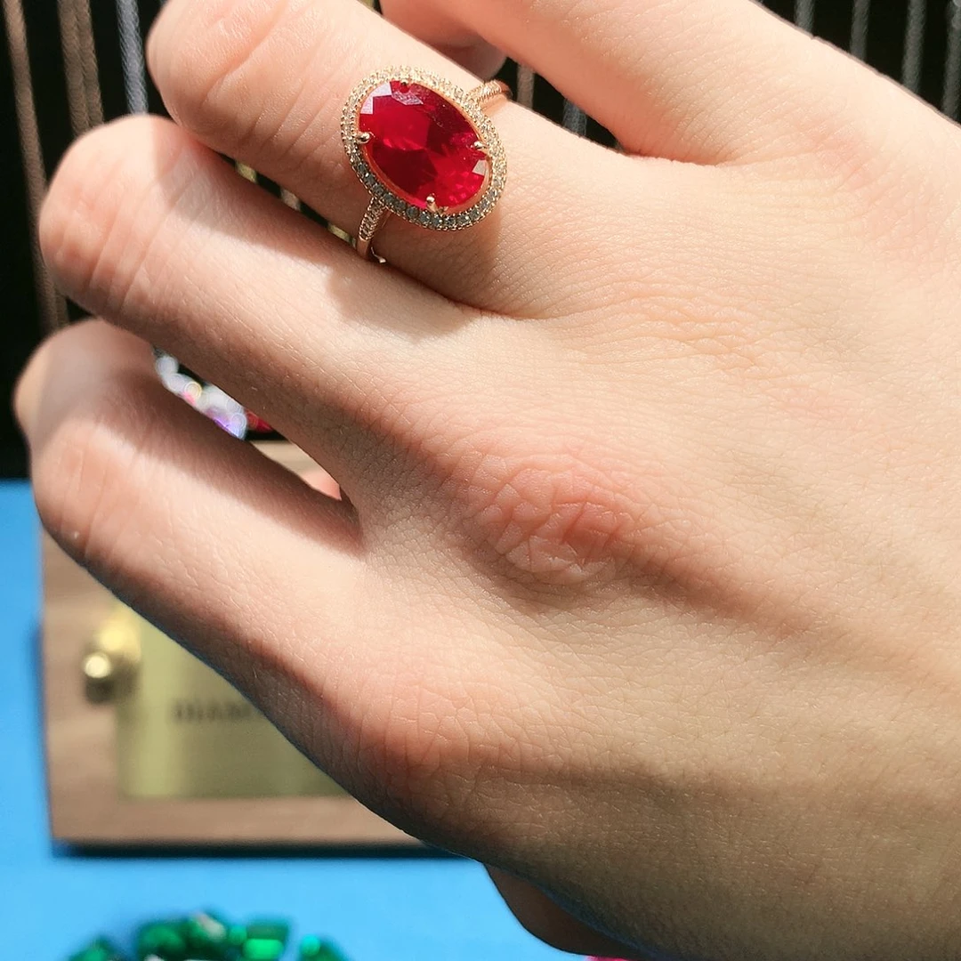 红宝石戒指银S925镶嵌