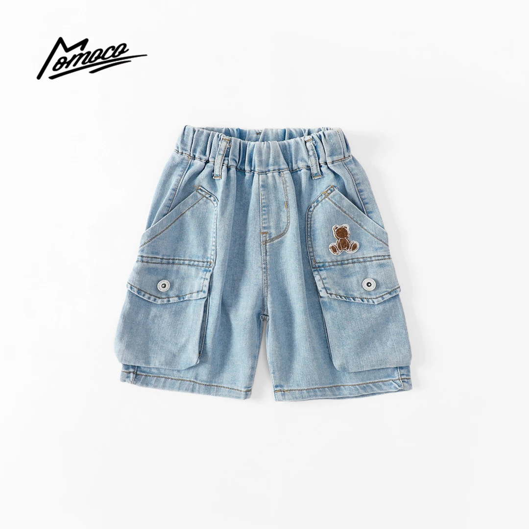 MOMOCO夏季男童时尚牛仔工装裤中裤夏装绣花小熊短裤77230352009