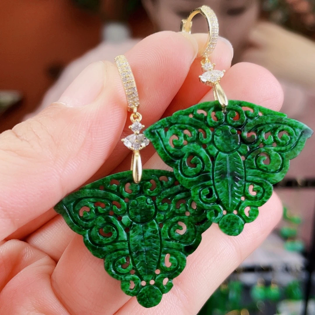 翡翠银S925镶嵌耳饰