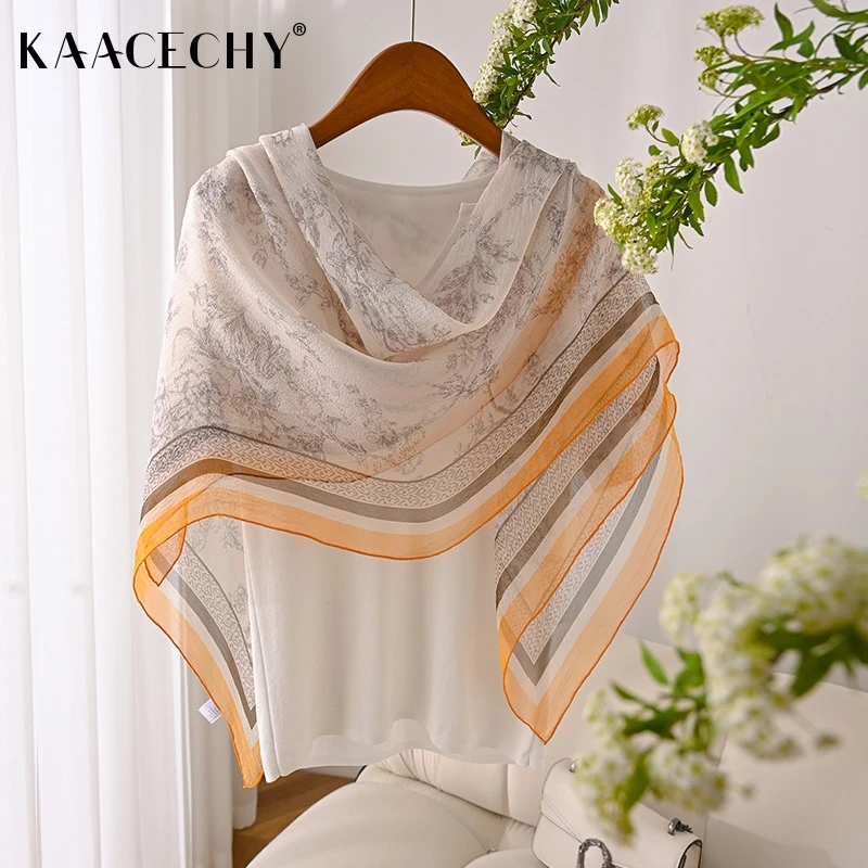 KAACECHY高档真丝珍珠纱大方巾丝巾女秋季轻薄款高级感围巾礼盒装